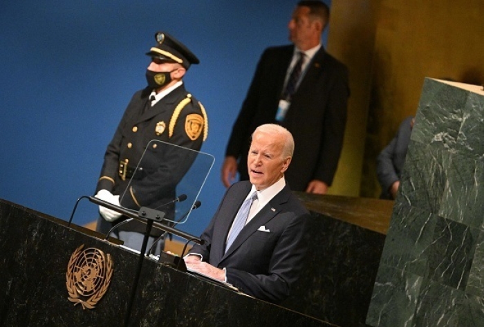 President Biden addresses the U.N. General Assembly in New York City on Wednesday. (Photo by Mandel Ngan / AFP via Getty Images)