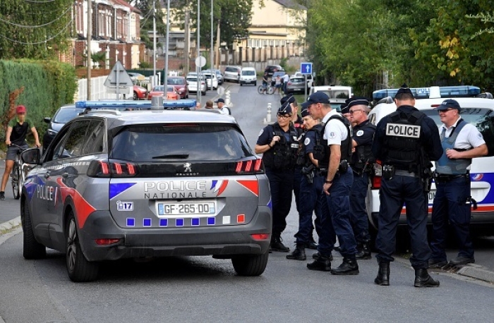 French police outside the house in northern France belonging to the radical iman Hassan Iquioussen, who disappeared shortly after a Council of State decision endorsing a government plan to deport him. (Photo by Francois Lo Presti / AFP via Getty Images)
