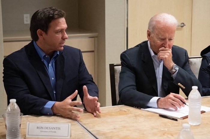 President Joe Biden last met with Florida Governor Ron DeSantis on July 1, 2021 after the collapse of the 12-story Champlain Towers South condo building near Miami Beach, Florida. (Photo by SAUL LOEB/AFP via Getty Images)