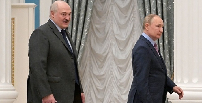 Russian President Vladimir Putin and Belarusian President Alexander Lukashenko in the Kremlin earlier this year. (Photo by Sergei Guneyev/ Sputnik /AFP via Getty Images)