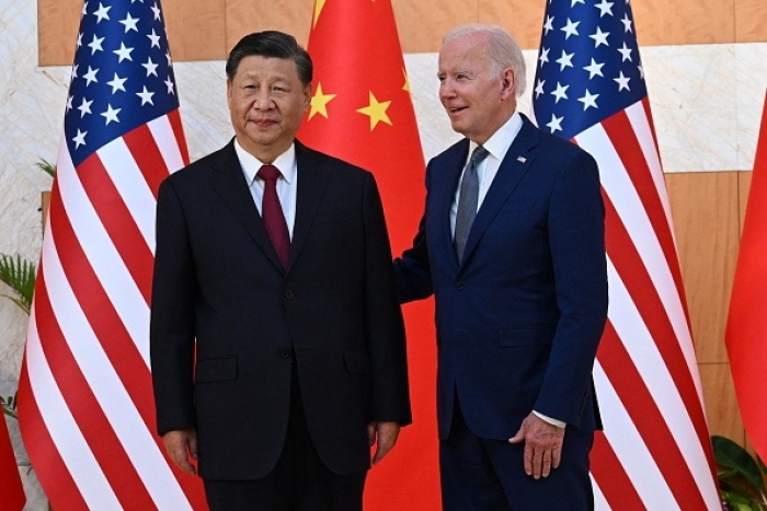 President Joe Biden and China's President Xi Jinping meet on the sidelines of the G20 Summit in Bali on November 14, 2022. (Photo by SAUL LOEB/AFP via Getty Images)