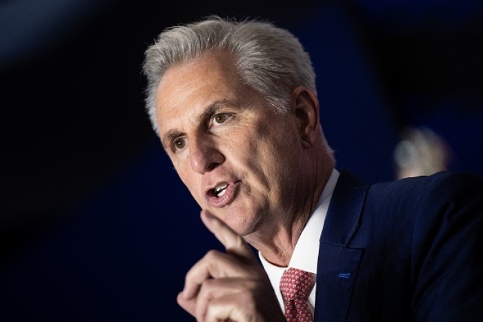 House Minority Leader Kevin McCarthy (R-Calif.) could not claim outright victory for Republicans on election night after all. (Photo by BRENDAN SMIALOWSKI/AFP via Getty Images)