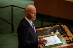 President Joe Biden addresses the 77th session of the United Nations General Assembly at the UN headquarters in New York City on September 21, 2022. (Photo by ED JONES/AFP via Getty Images)