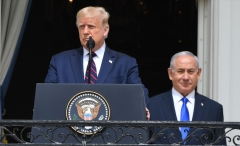 President Donald Trump, left, and then-Israeli Prime Minister Benjamin Netanyahu, Sept. 15, 2020.  (Getty Images) 